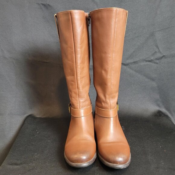 Clarks Brown Leather Knee High Riding Boots Women’s 9M Camel Tan Equestrian Fall - Picture 3 of 9